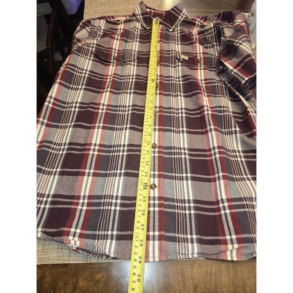 Carhartt Men’s L Plaid Short Sleeve Button Down Shirt Burgundy Gray Workwear - Picture 5 of 16